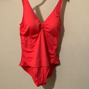 Jantzen Classics Size 14 Pink Cross Front Surplice Swimsuit cutout